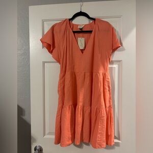 Universal Thread Womens Bright Coral Orange Puff Sleeve Dress Tiered NWT